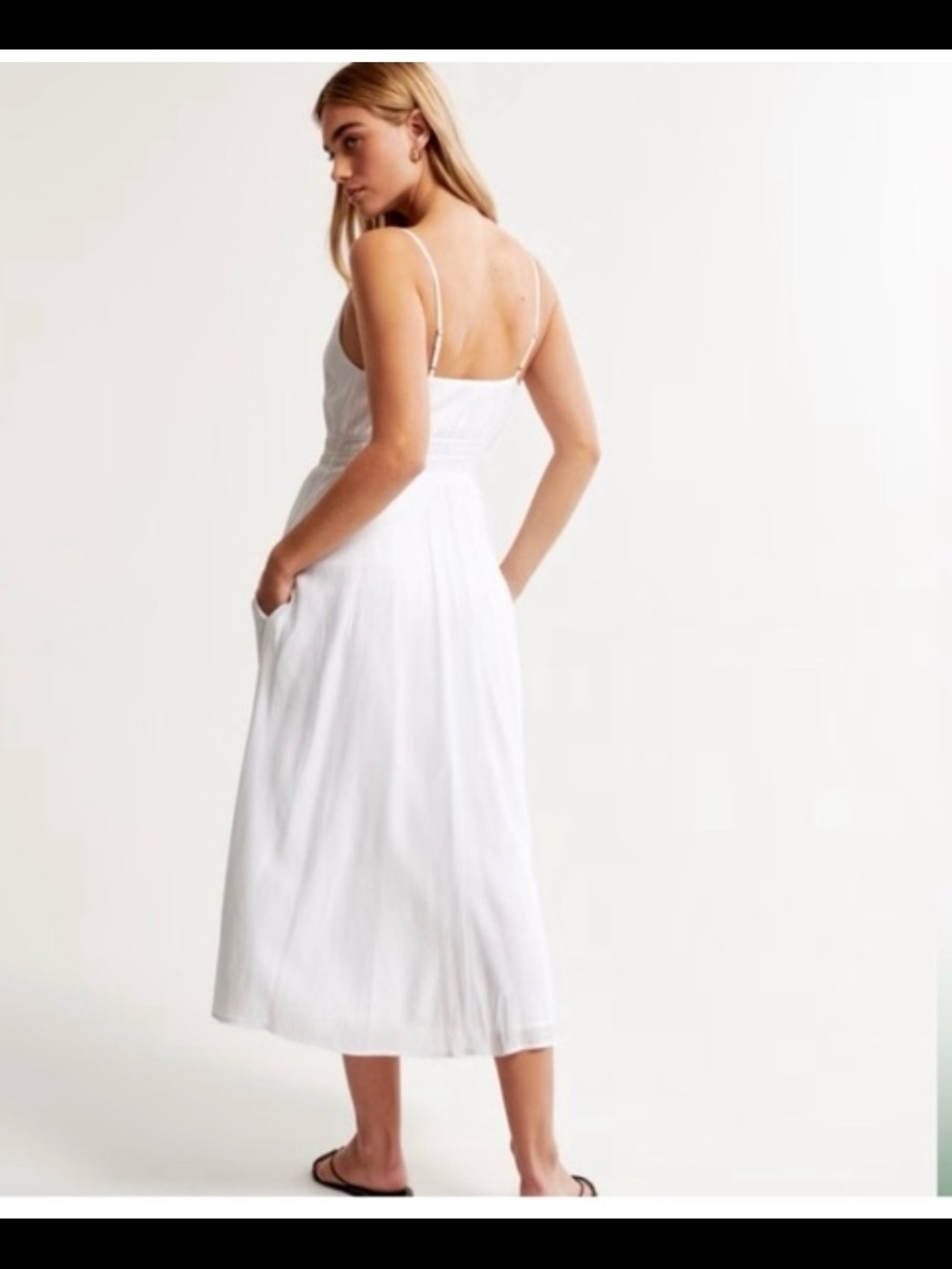 Abercrombie & Fitch White Smocked Waist Midi Dress - Picture 2 of 7